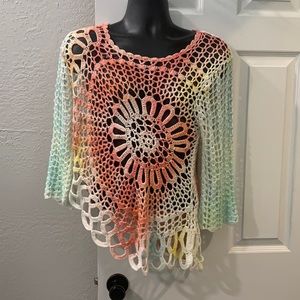 Unbranded, multicolor, crochet, sweater, rainbow, three-quarter sleeves